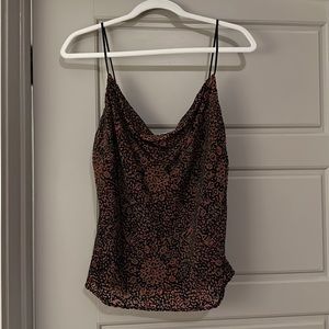 Lavender Brown Size small brown/ orange/black velvet cowl neck top.